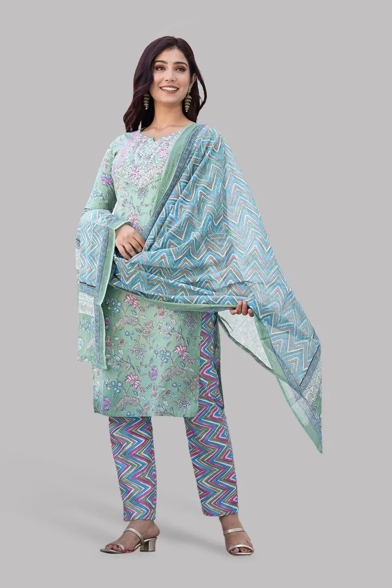 Rayon Printed Kurti with Palazzo & Dupatta Set for Women