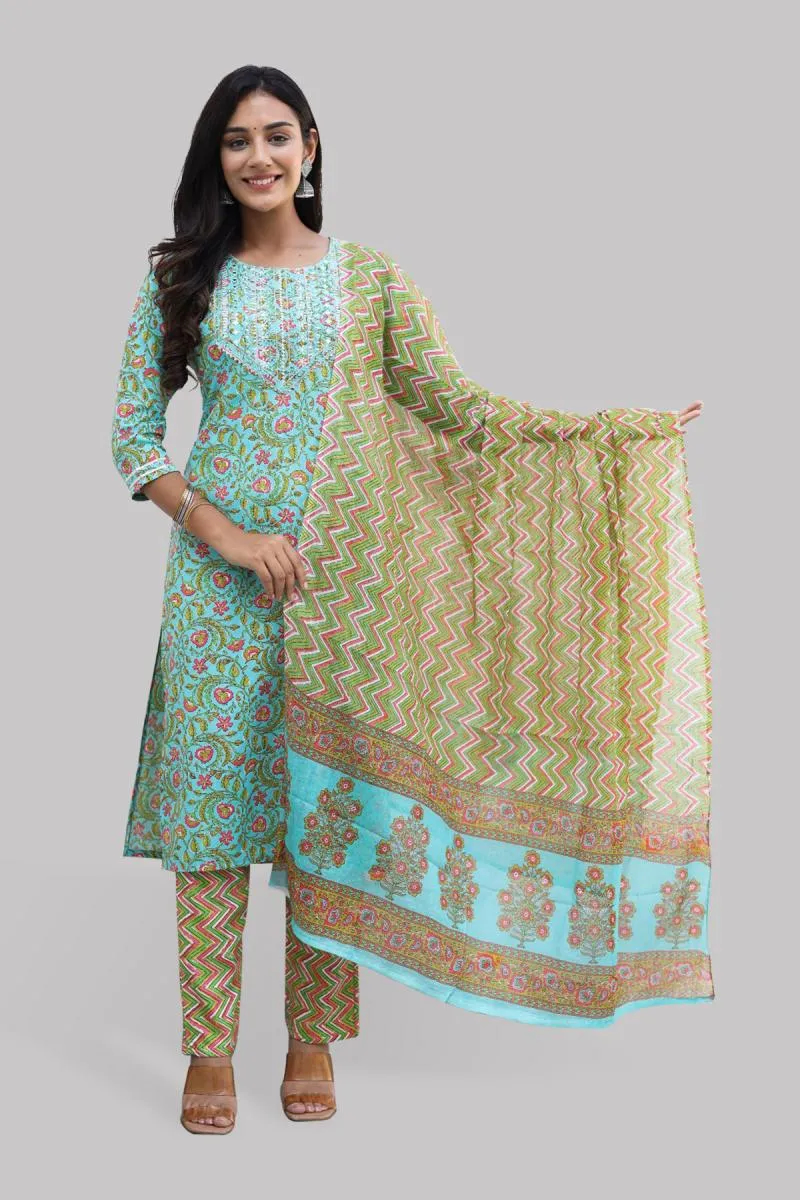 Rayon Printed Kurti with Palazzo & Dupatta Set for Women 