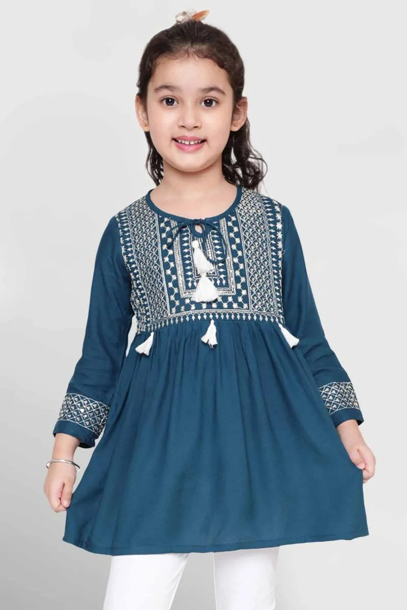 Girl's Viscose Rayon Embroidered Pattern Top (3 - 16 Yrs)