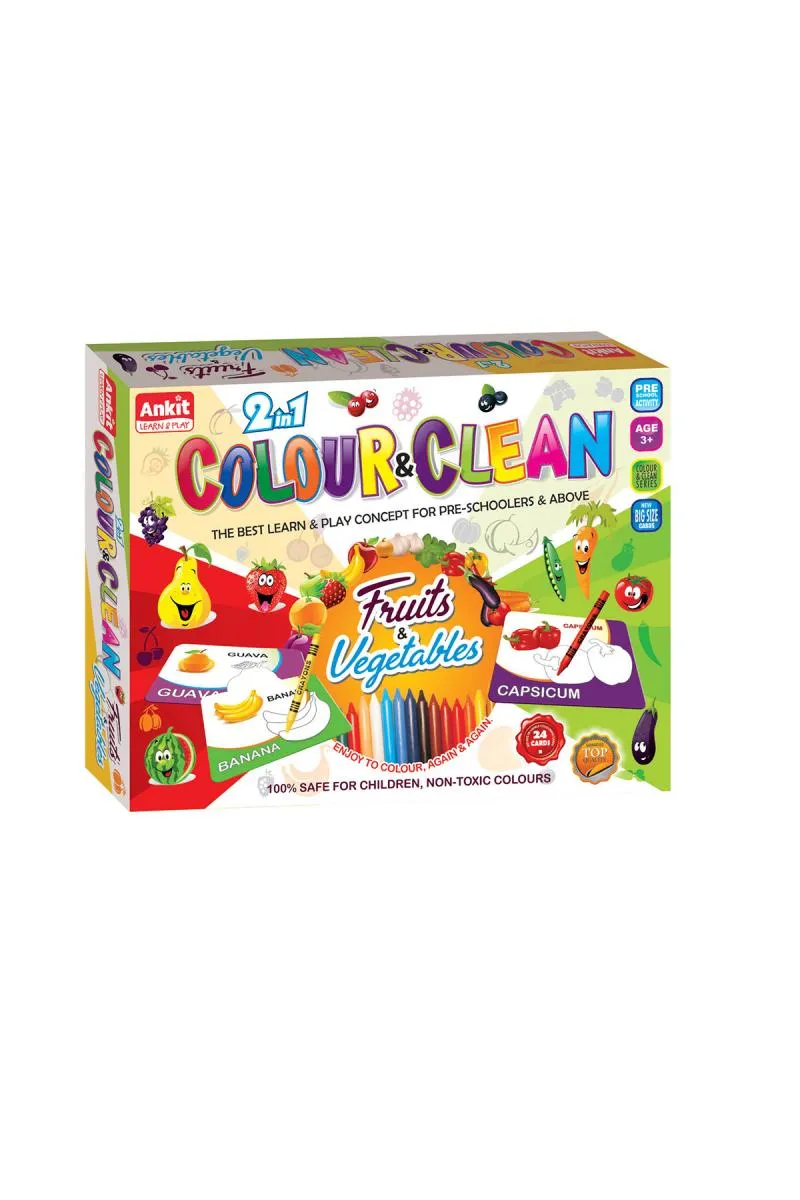 2 in 1 Color & Clean Cardboard Game (Fruits & Vegetables)