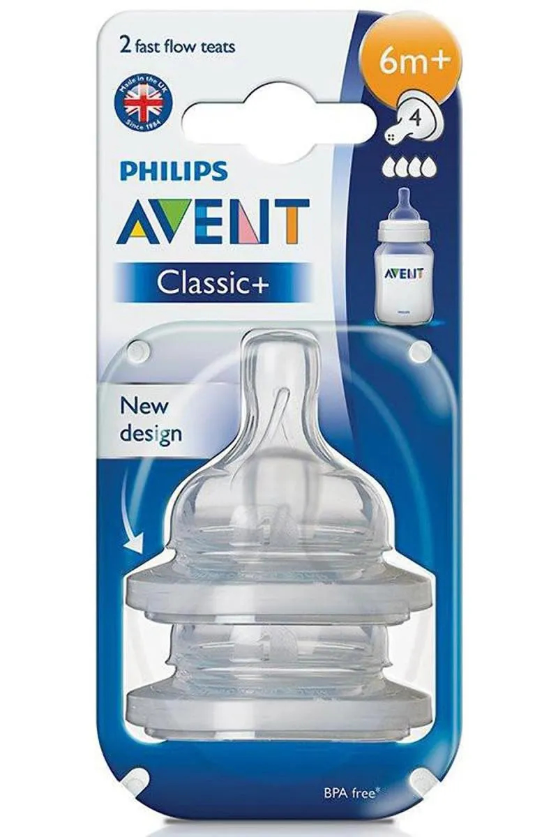 Philips Avent  Fast Flow Nipples for Babies (Transparent) - 2 Pcs Pack