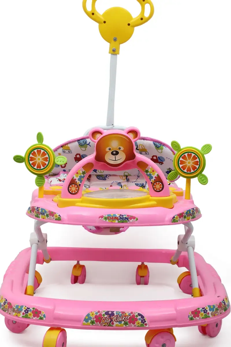 Teddy Musical Walker Folding & Height-Adjustable Walker for 6-18 Months Baby (Pink)