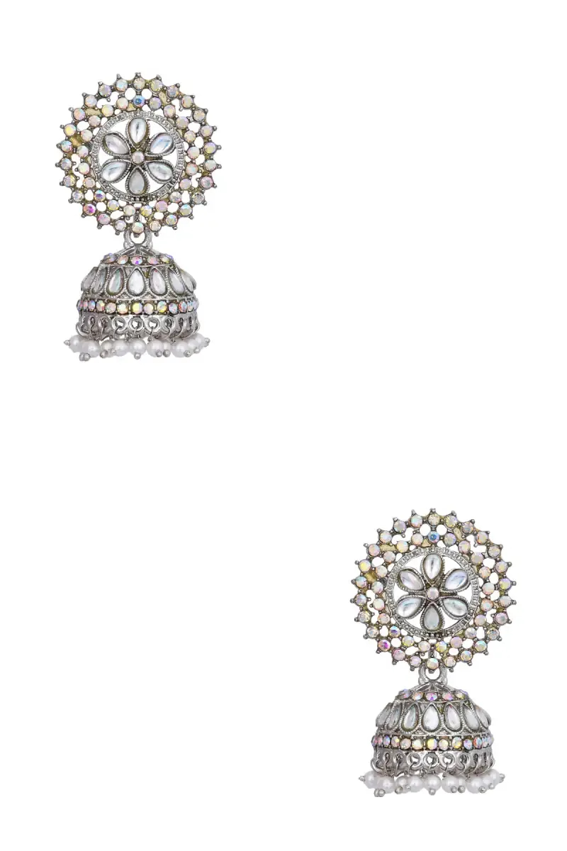 Kundan Stone Floral Jhumki Earrings for Women