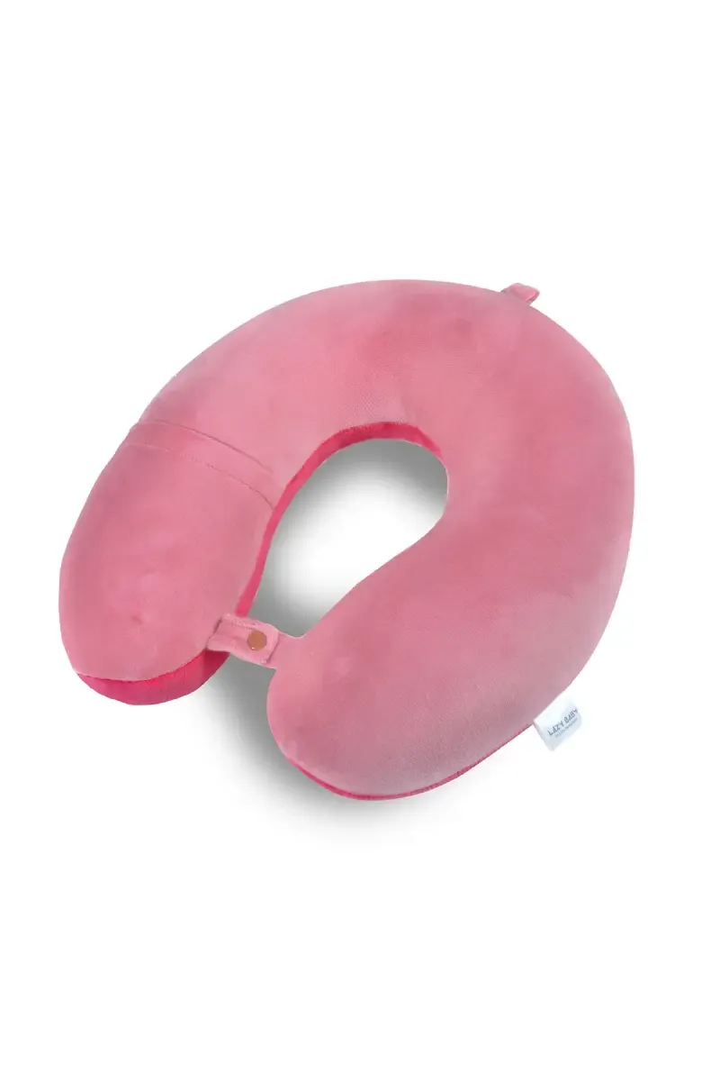 Cotton Polyester Fibre Hook & Loop Neck Baby Pillow (Baby Pink)
