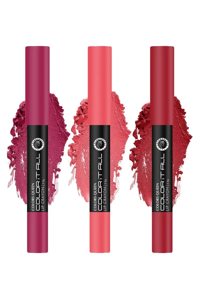 Colors Queen It All Matte Lipstick Long Lasting Lip Crayon - 3 Pcs (Plum Pick, Rich High, Pink Up)