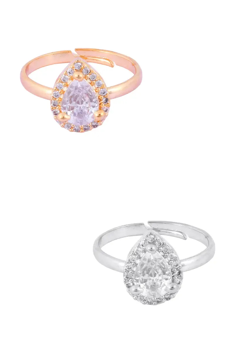 Teardrop Shape Adjustable Rings for Girls & Women - Set of 2
