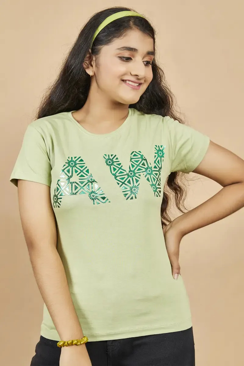 Cotton Hosiery Typographic  Printed T-Shirt for Girl (3 - 14 Yrs)