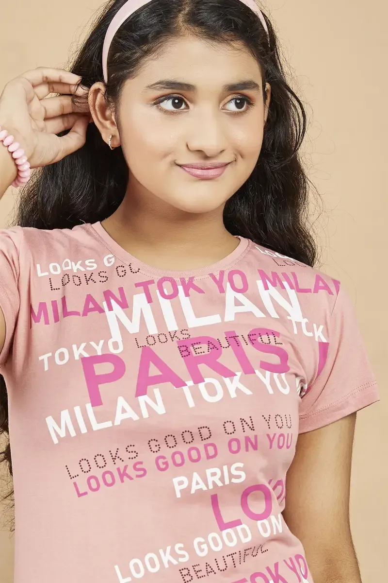 Cotton Hosiery Printed T-Shirt for Girl (3 - 14 Yrs)
