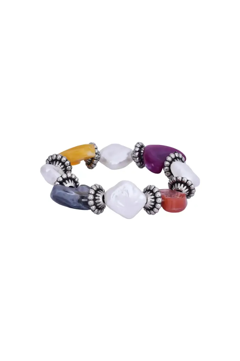 Multi Colored Heart Pearls Expanding Bracelet