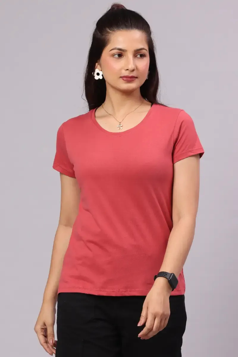 Cotton Hosiery Solid T-Shirt for Women