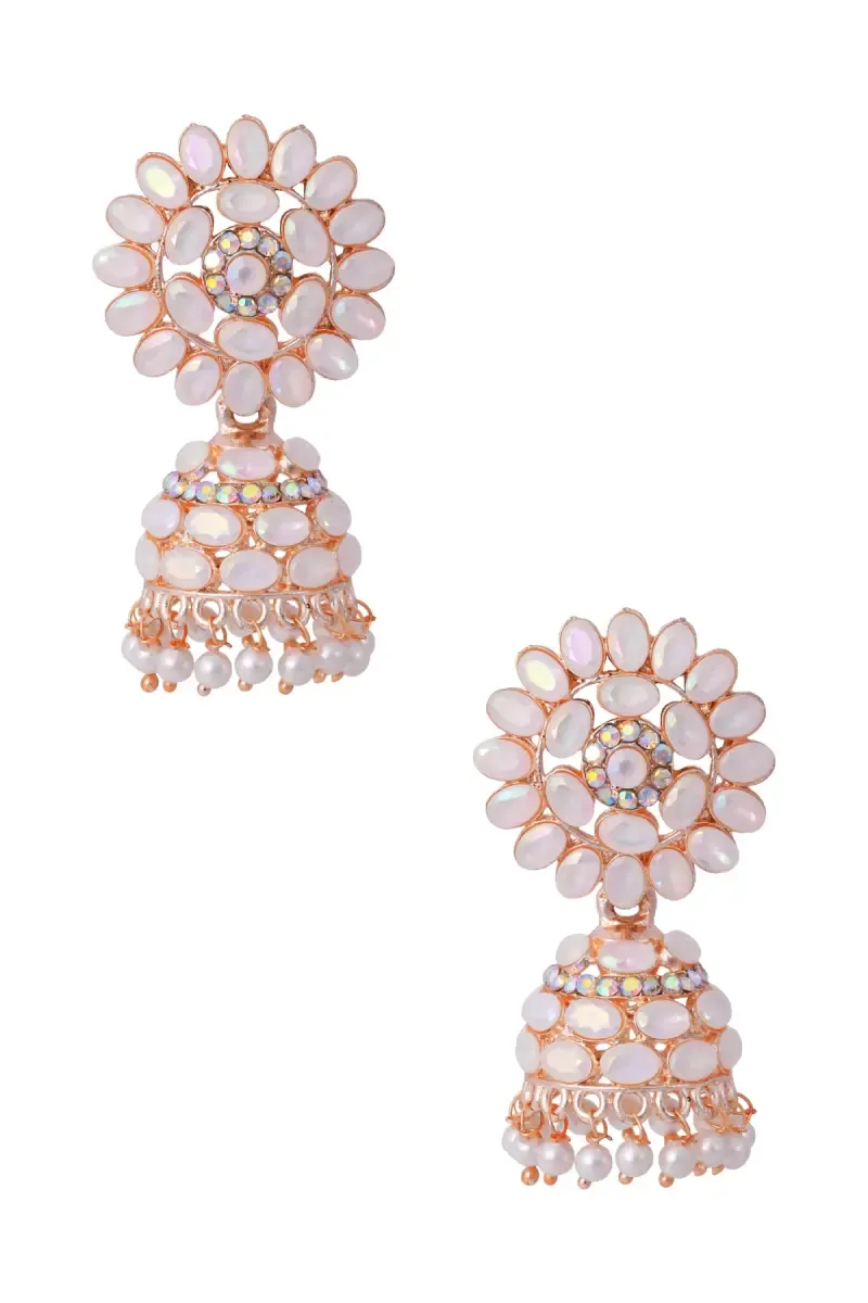 Gold Plated Kundan Studded Jhumki Earrings for Women