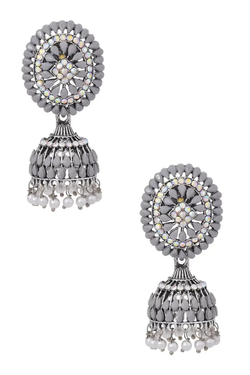 Silver Plated Floral Design Jhumki Earrings for Women
