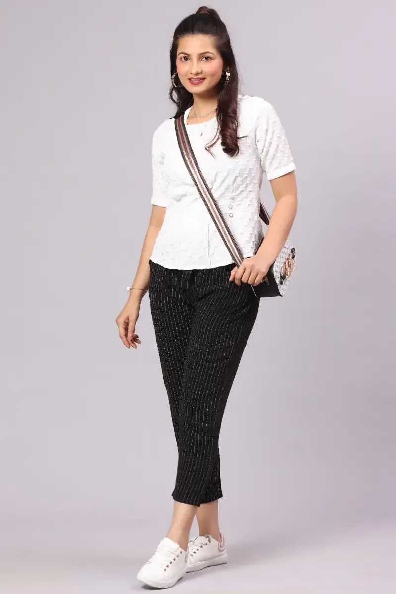 Cotton Linen Striped Pant for Women