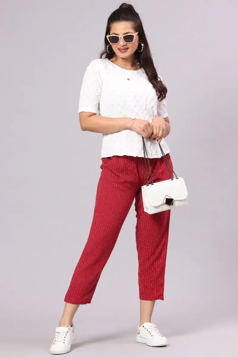 Cotton Linen Striped Pant for Women