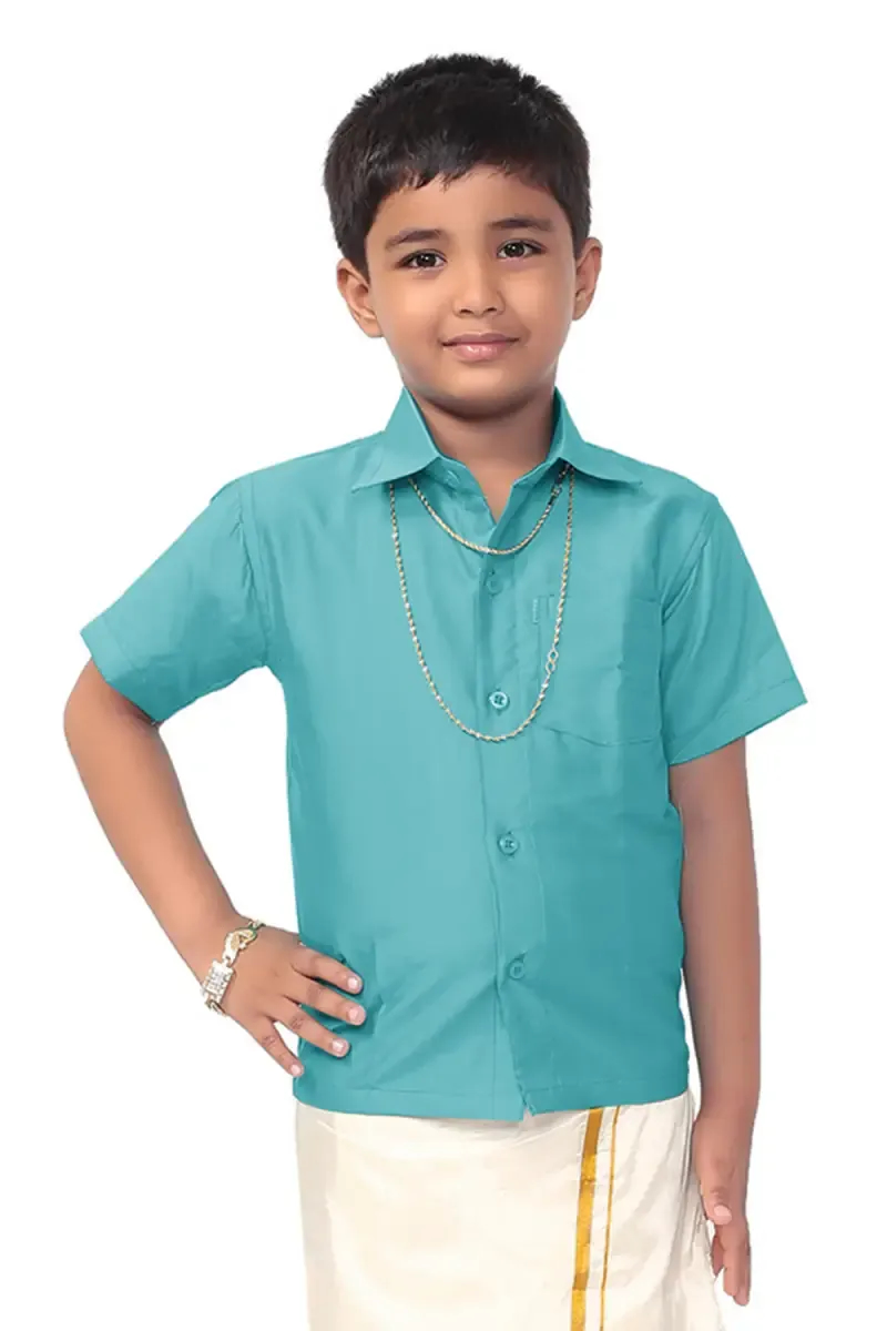 Boy's Art Silk Shirt & Dhoti with Angavasthuram 5 Pcs Set (Accessories Included)