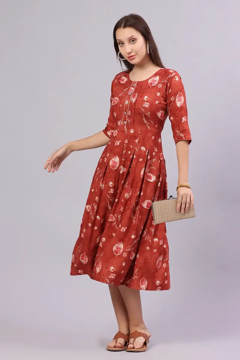 Rayon Botanical Printed Dress for Women