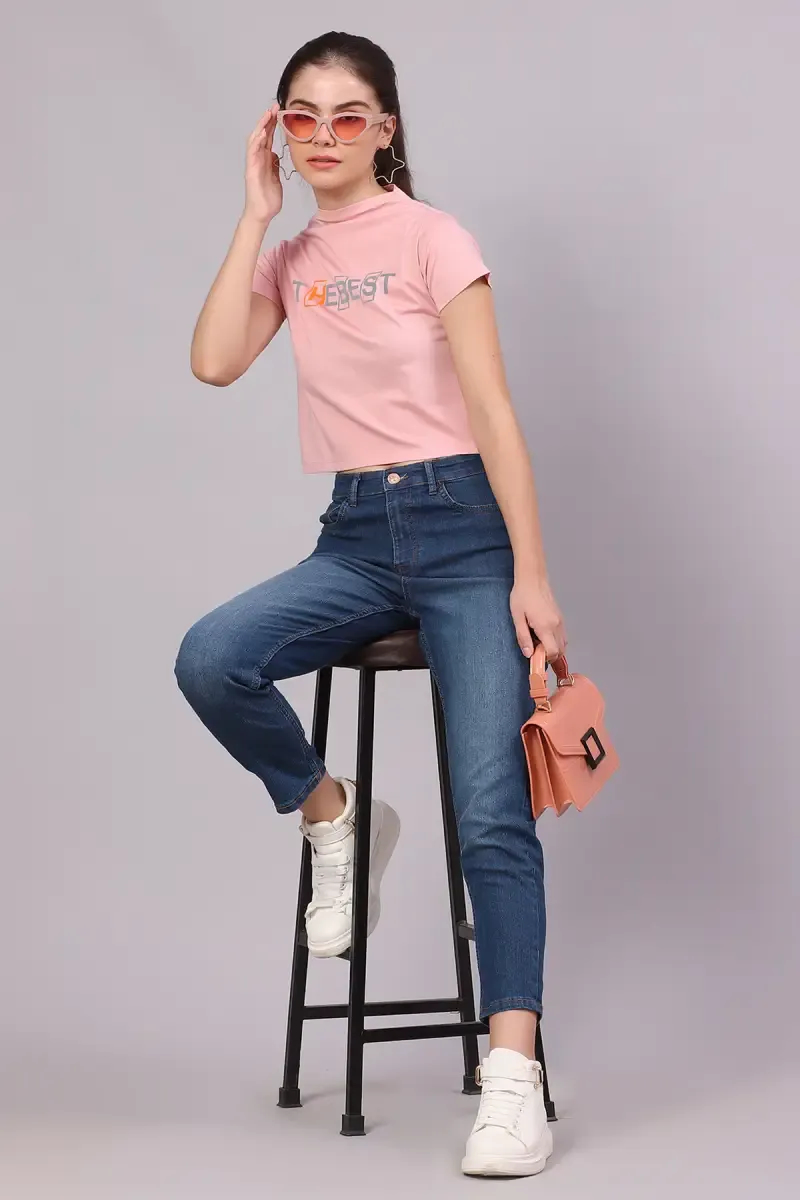 Cotton Lycra Typographic Printed T-Shirt for Women