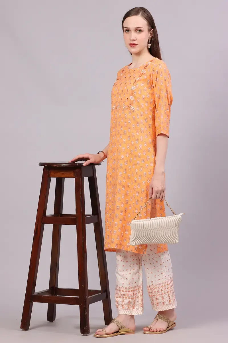 Cotton Embroidered Kurti with Palazzo Set for Women 