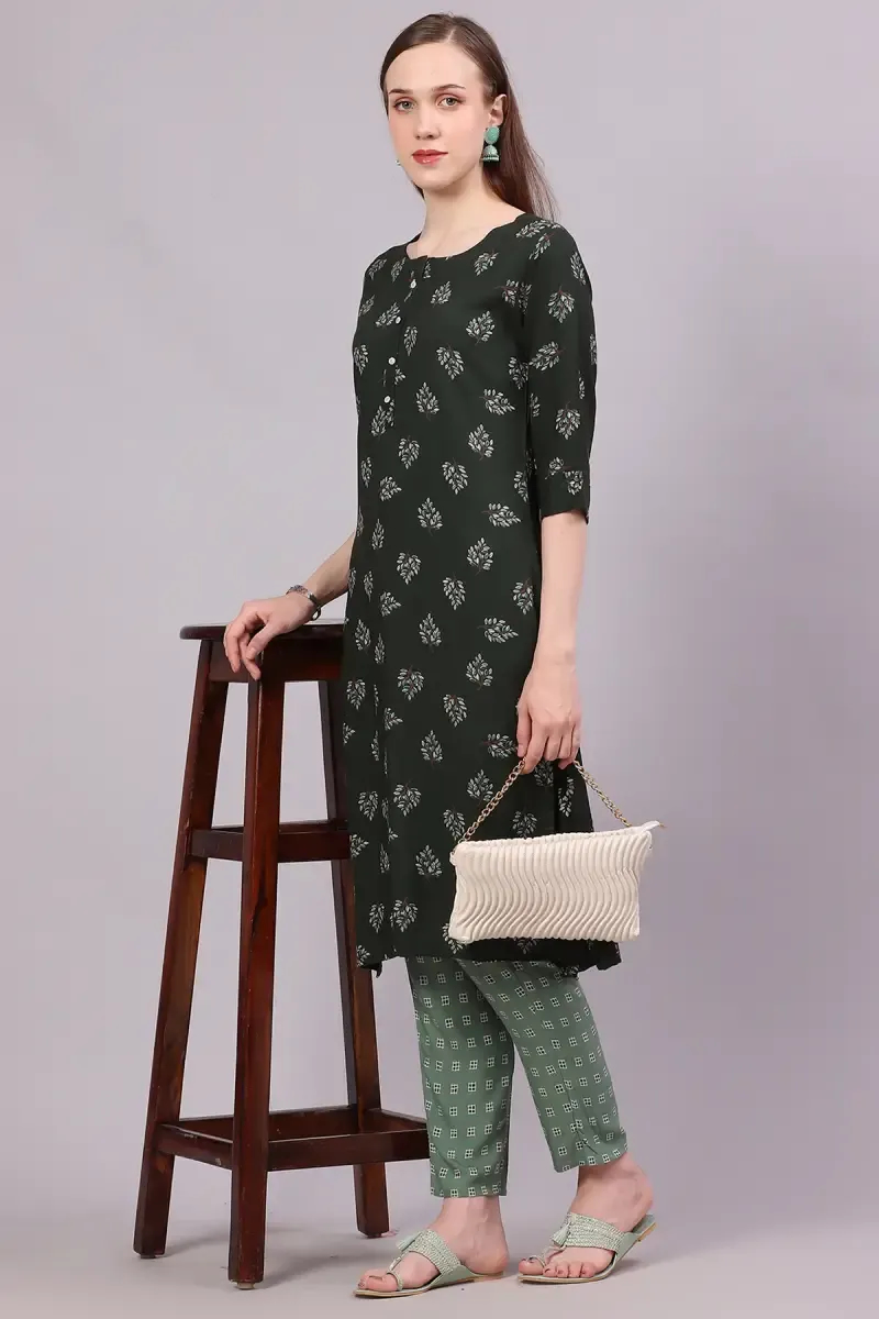 Rayon Printed Kurti with Pant Set for Women 