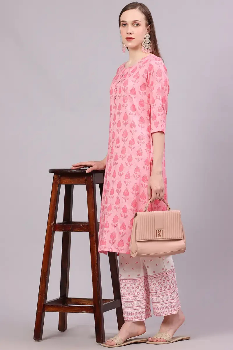 Cotton Printed Kurti with Pant Set for Women 