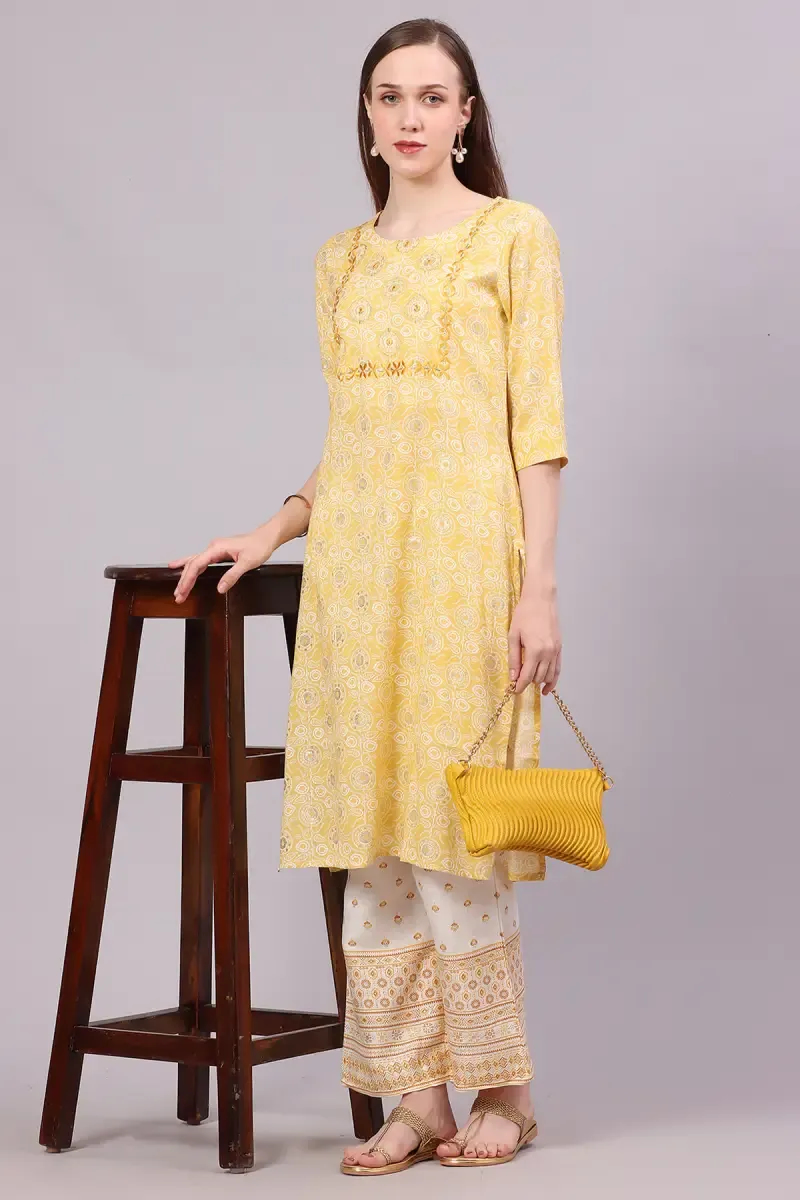 Cotton Printed Kurti with Pant Set for Women 