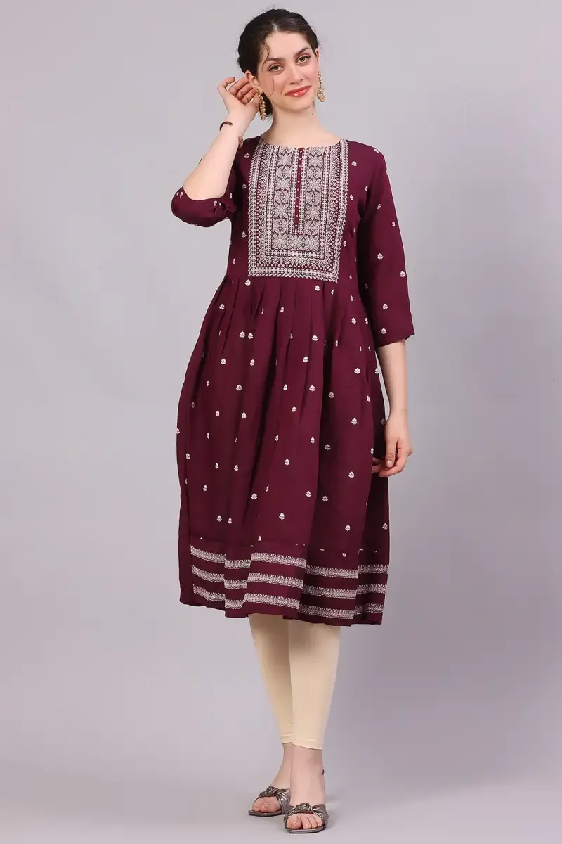 Cotton Blend Embroidered Kurti for Women 