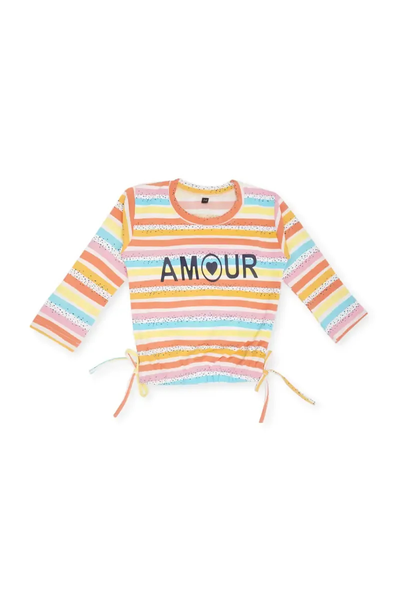 Girl's Cotton Lycra Striped T-Shirt