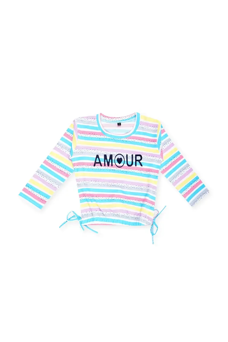 Girl's Cotton Lycra Striped T-Shirt