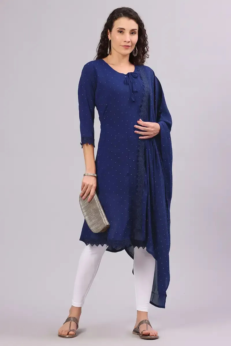Georgette Solid Kurti with Dupatta Set for Women