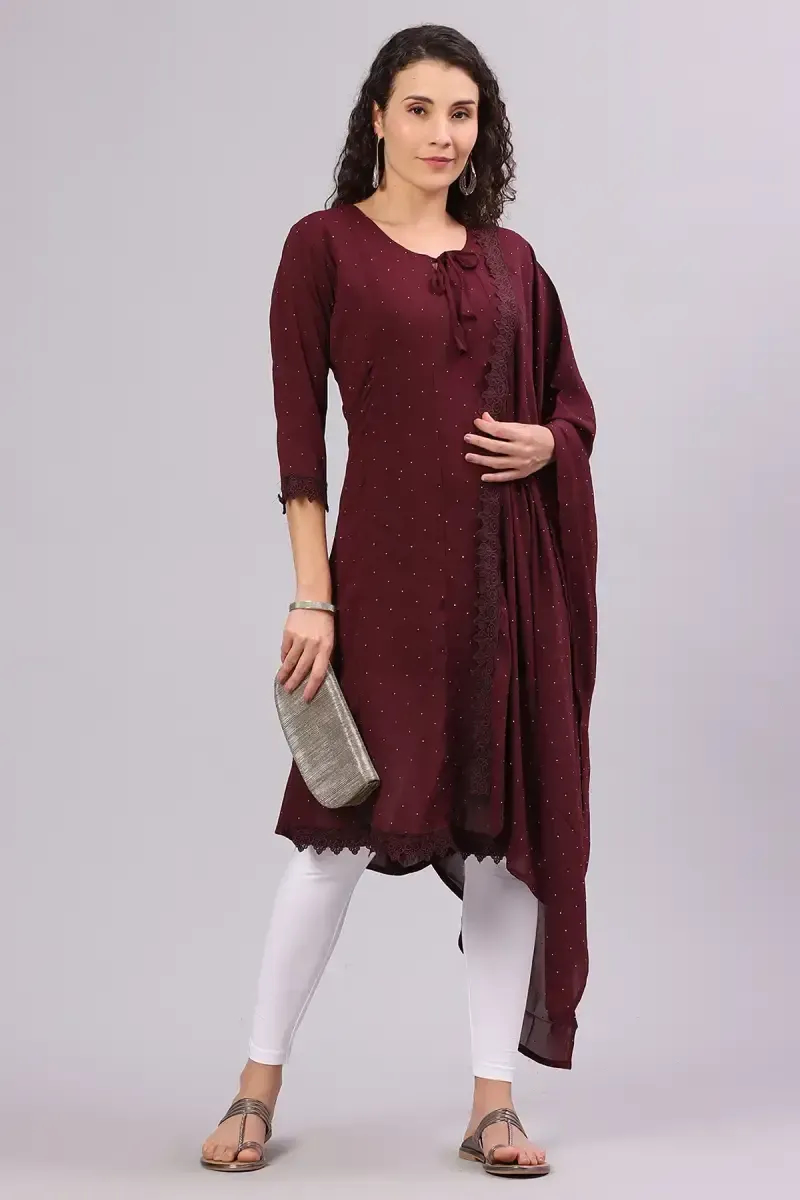 Georgette Solid Kurti with Dupatta Set for Women