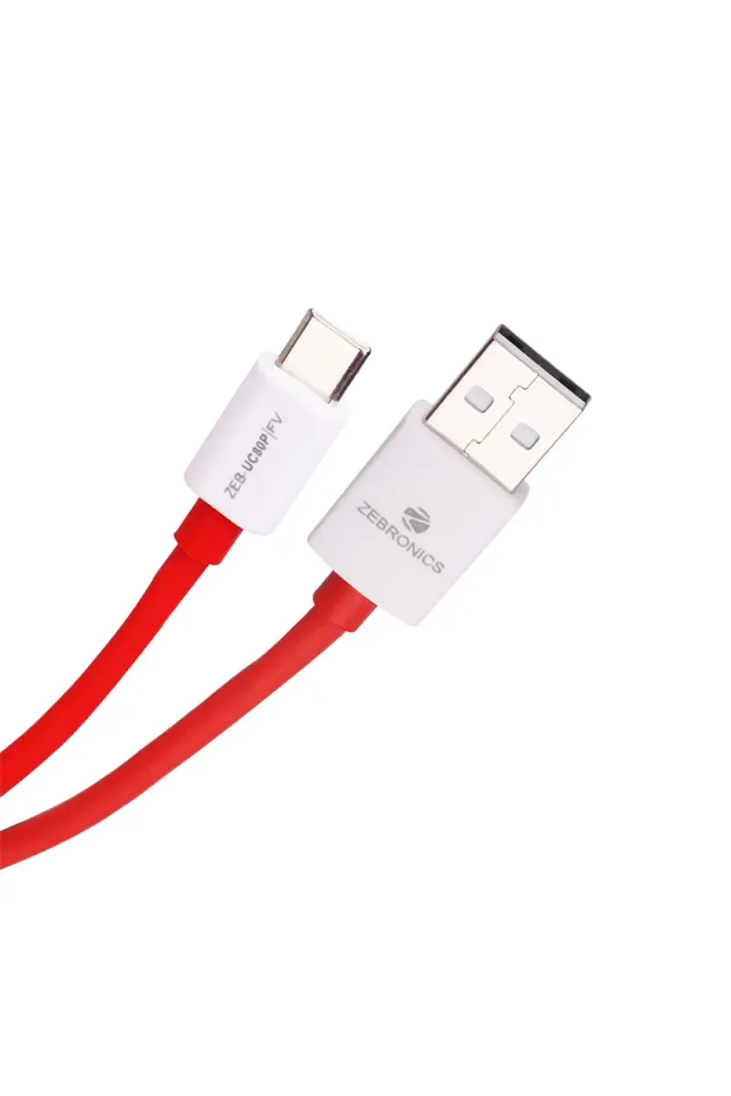 Zebronics UC80P 1m USB to Type C Rapid Charging Cable for Charge & Data Sync (Red & White)