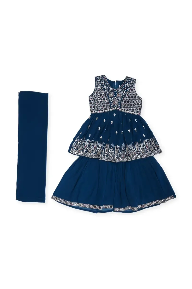 Georgette Sequined Anarkali Kurti with Sharara & Dupatta
