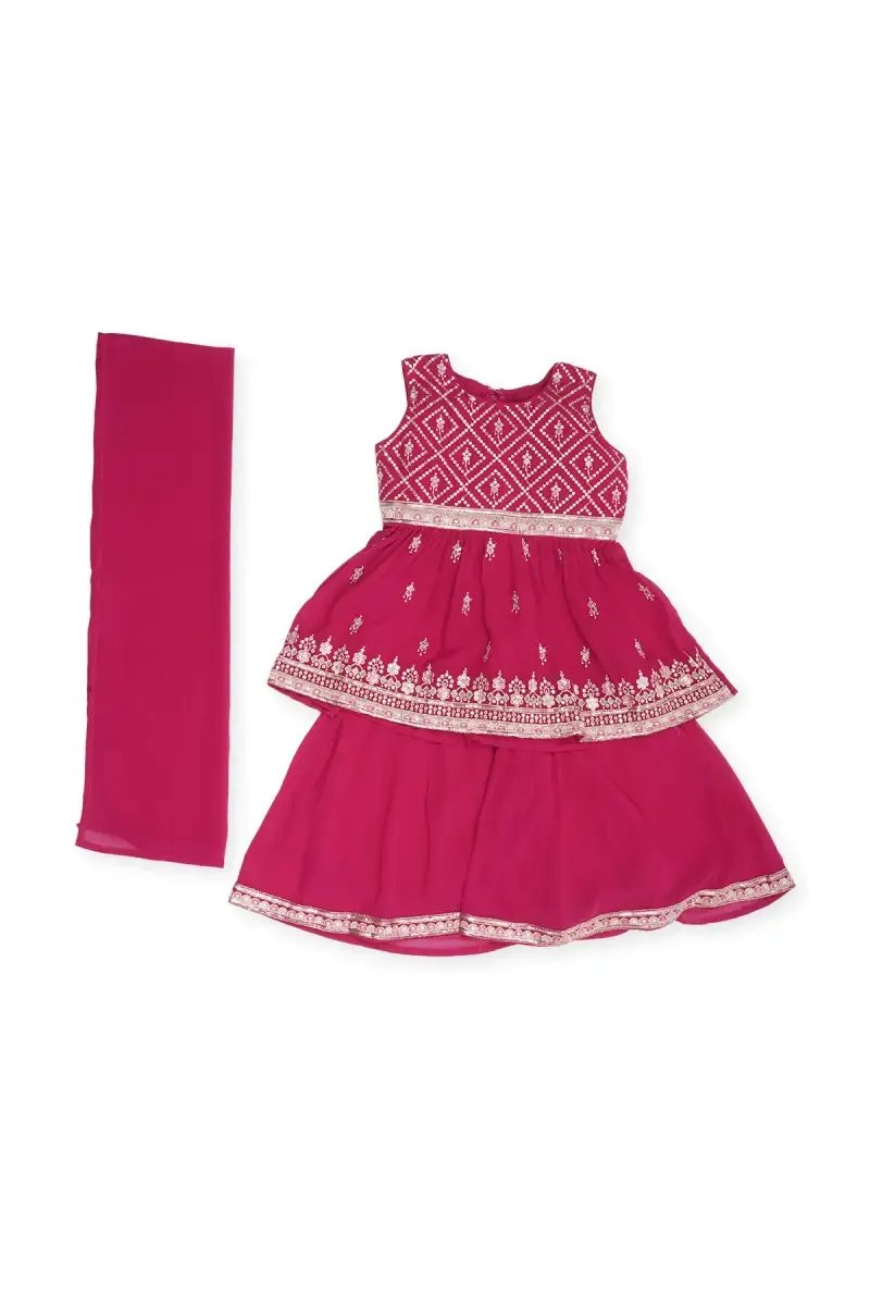Georgette Sequined Anarkali Kurti with Sharara & Dupatta