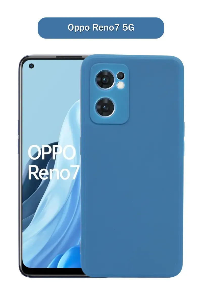 Silicone Solid Soft Back Cover Case for Oppo Reno7 5G With Full Body Protection and Camera Protection (Blue)