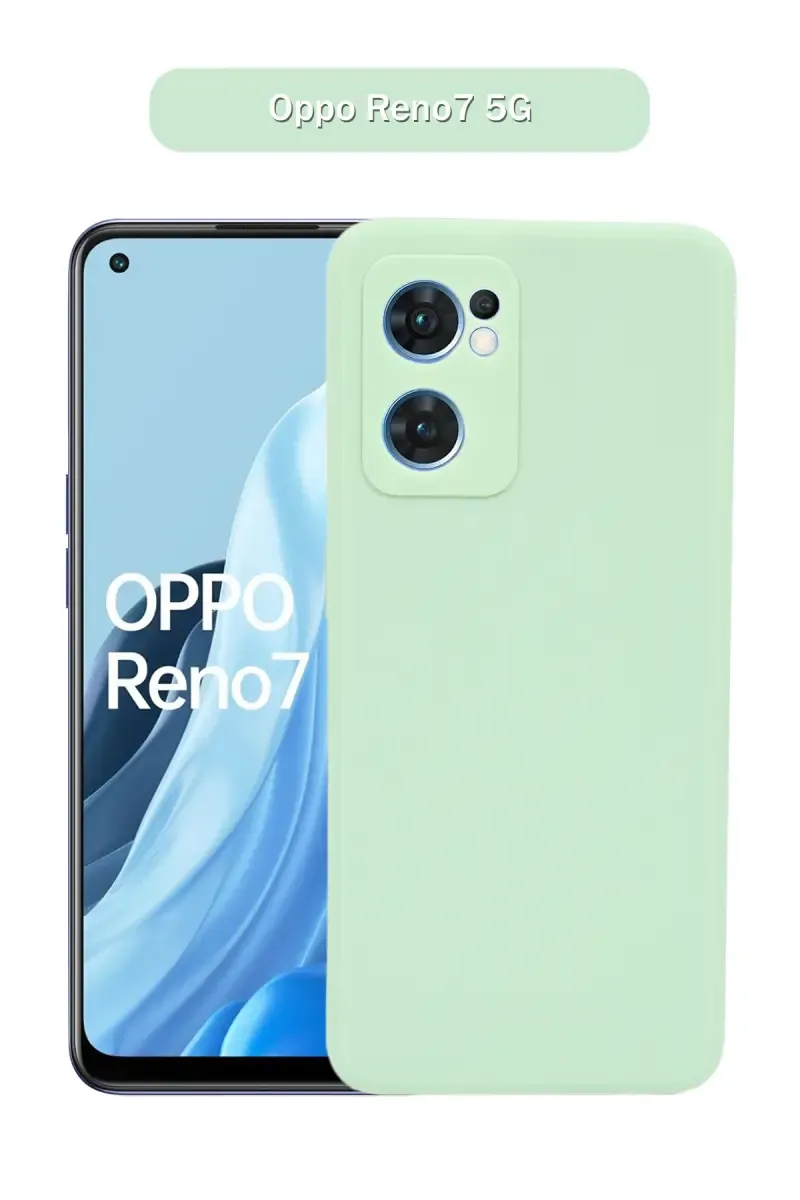 Silicone Solid Soft Back Cover Case for Oppo Reno7 5G With Full Body Protection and Camera Protection (Light Green)