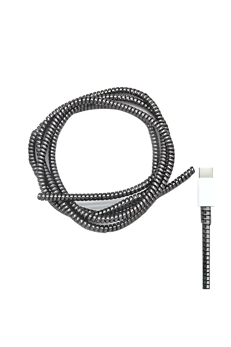 Metallic Finish 1 Meter Spiral Style Cable Protector (Wire Protector) For iPhone and Android Charging Cables (Silver)