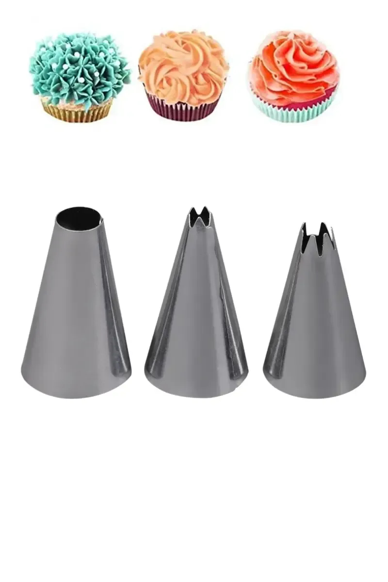 Stainless Steel Cake Decorating Nozzle & Bag Set - 5 Pcs