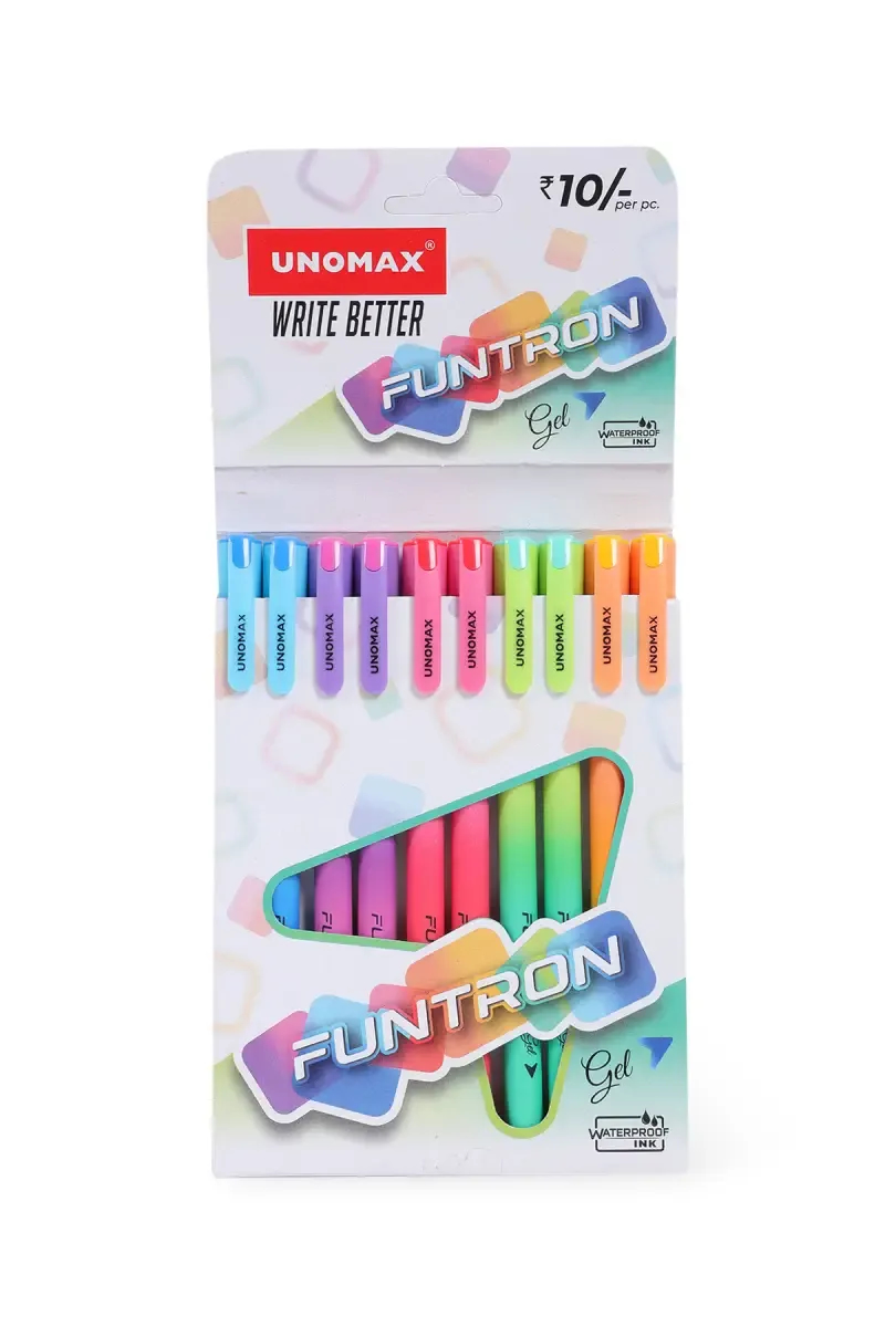 Unomax Funtron Gel Pen - Pack of 10 (Blue Ink)