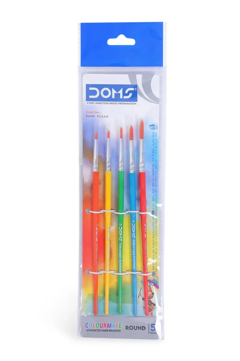 Doms Synthetic Round Paint Brush - Pack of 5 (Multicolor)