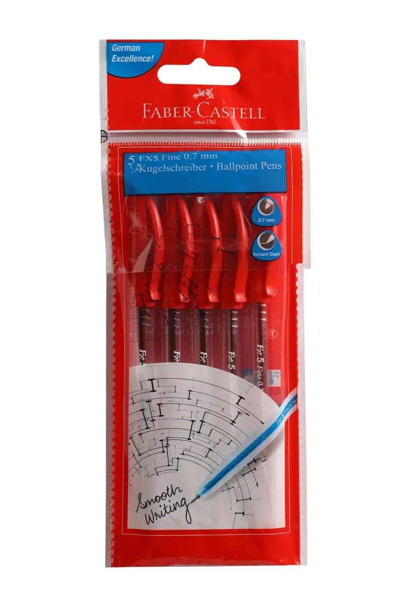 Faber Castell  FX Lite Ball Point Pen 0.7F (Red, Pack of 5)