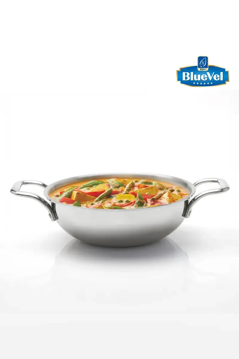 Bluevel Triply Stainless Steel Kadai, Premium Quality, 3 Layer Thick Body, 100% Toxin-Free, Non-Stick, Induction & Gas, 24 cm, 2.5L