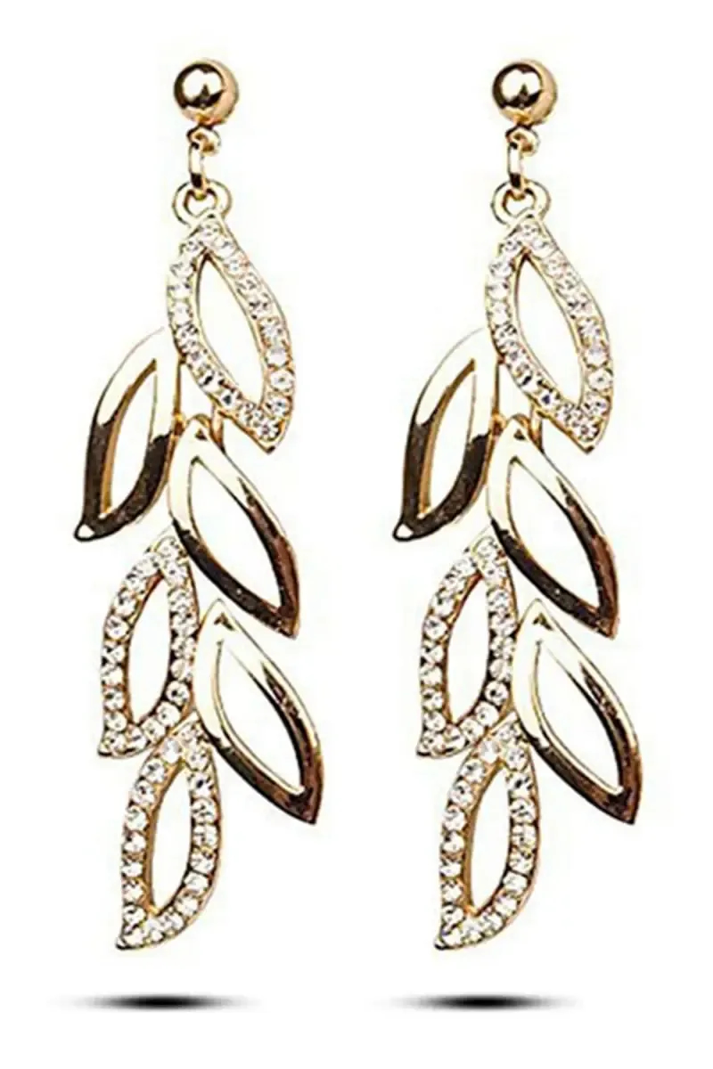Gold Plated Leaf Shaped Drop Earrings for Girls & Women