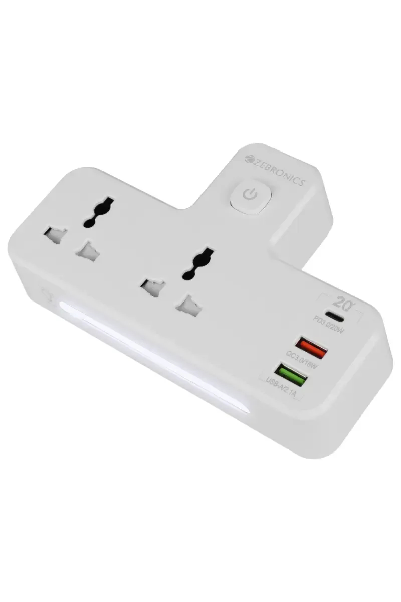 Zebronics Power Plug 23 2500 W Extension Cord with 2 Power Sockects, 2 USB Ports (White)