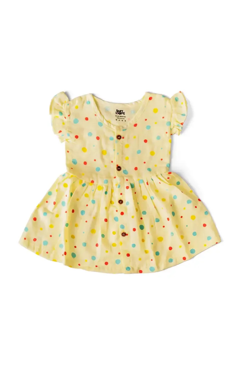 Muslin Frill Frock for Baby Girl - Yellow 