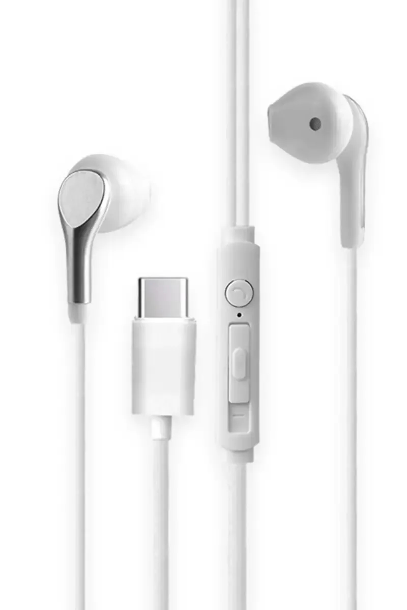 Gizmore ME343 Type-C In Ear Wired Earphone with Rich Bass, Stereo Sound (White Silver)