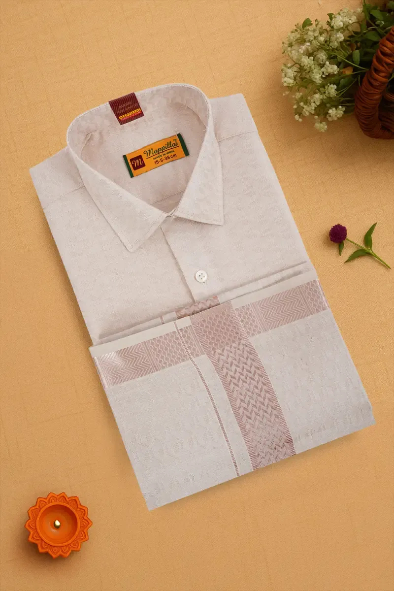 Men's Tissue Cotton Dhoti Shirt Set - Rose Gold (2-Pcs Set)