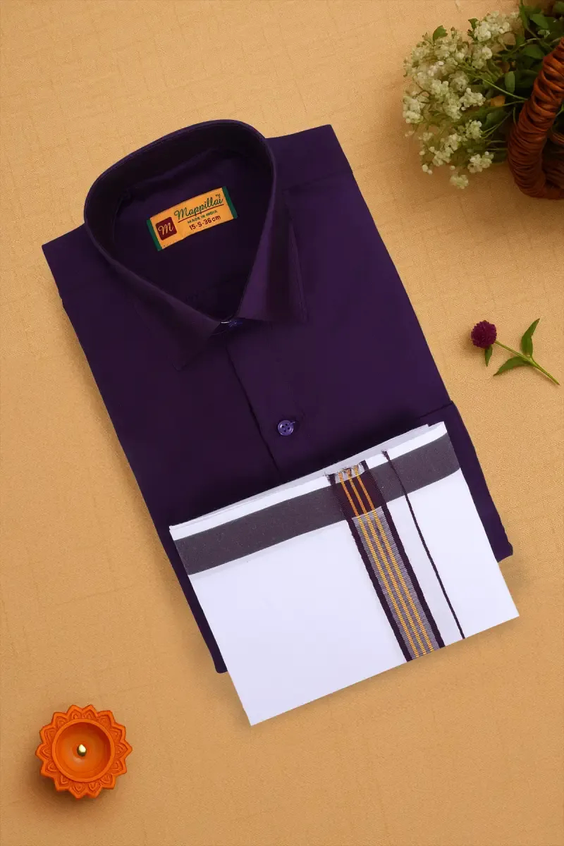 Men's Cotton Dhoti Shirt Set with Matching Border