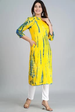 Rayon Tie & Dye Print Kurti for Women 000350L40YEL