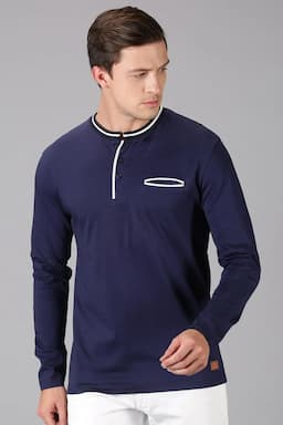 Men's Cotton Regular Fit T-shirt 000369MDARBLU
