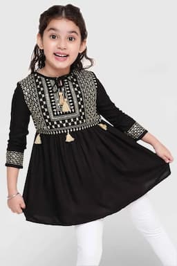Girl's Viscose Rayon Embroidered Pattern Top (3 - 16 Yrs) 002481910YRSBLA